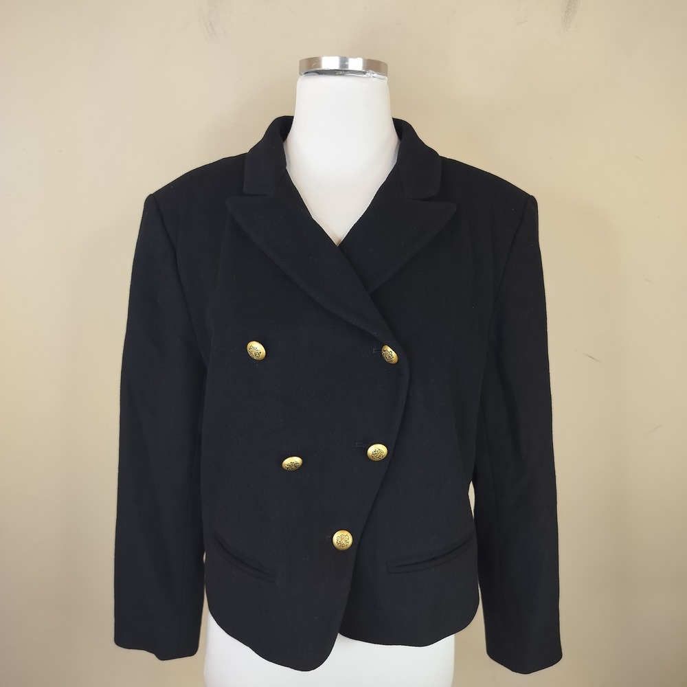 Anne Klein Vtg Blazer 10 Womens Wool Cashmere Double Breastes Gold Crest Buttons